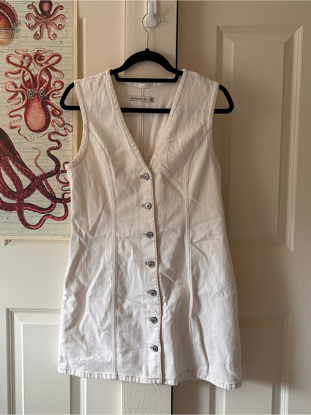 Abercrombie & Fitch White Button-Front Denim Mini Dress